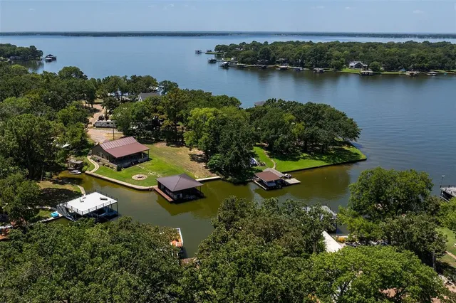 an aerial view of a house with a garden