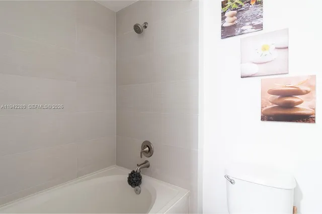 a bathroom with a bathtub