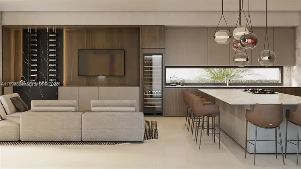 a living room with furniture a lamp and a flat screen tv