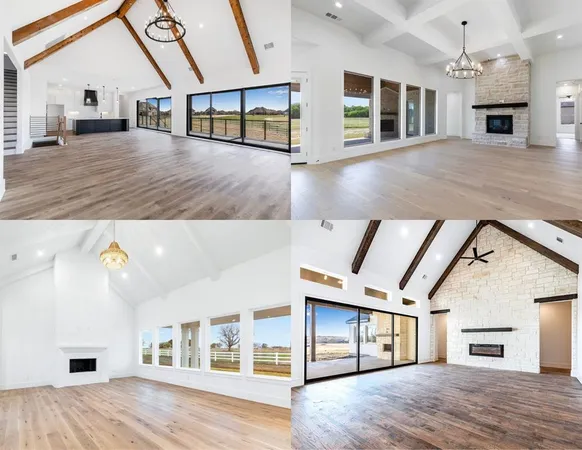 a view interior of a house with wooden floor and fireplace