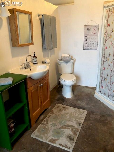 654 Tess Trace Road Guffey, CO 80820 - Photo 25 of 42 a bathroom with a toilet sink and mirror