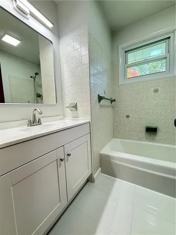 a bathroom with a bathtub