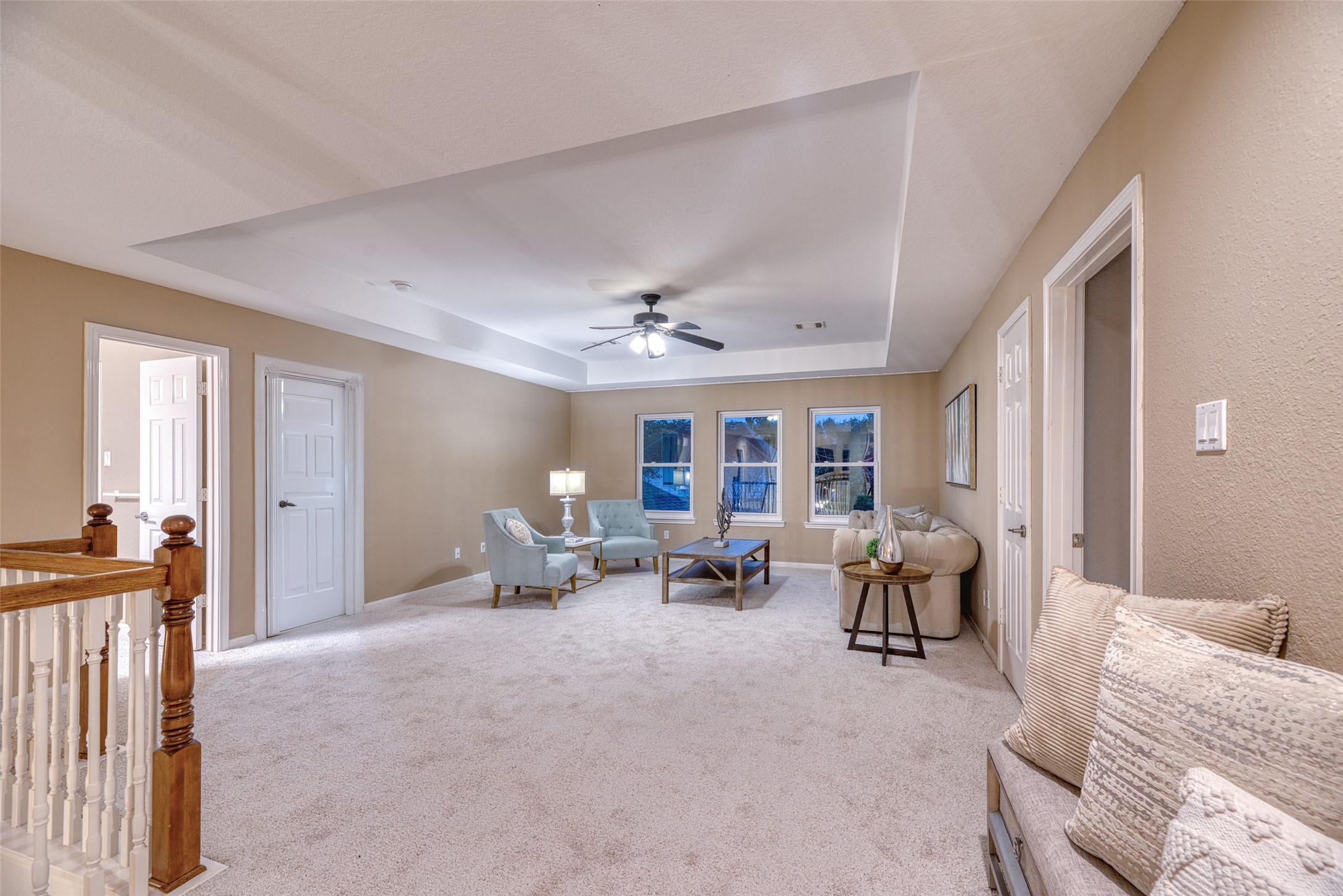 19303 Allview Lane Houston, TX 77094 - Photo 36 of 50 Large upstairs game room with plush carpet and ceiling fan.