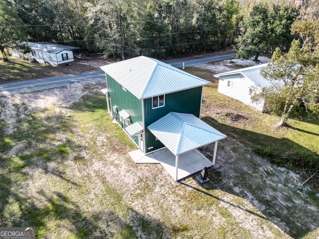 a view of a patio with chair and table