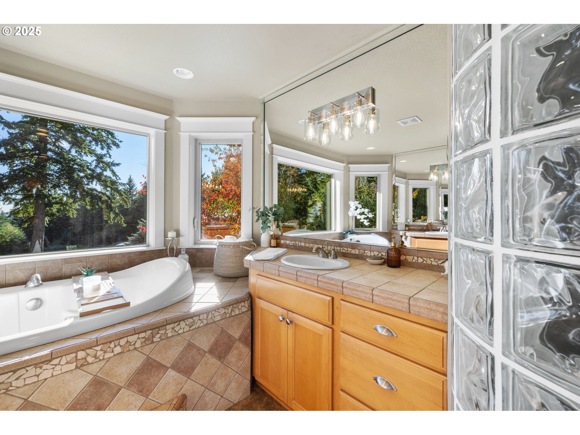 30010 Northeast 60th Street Camas, WA 98607 - Photo 33 of 48 a bathroom with a granite countertop sink mirror and a bath tub