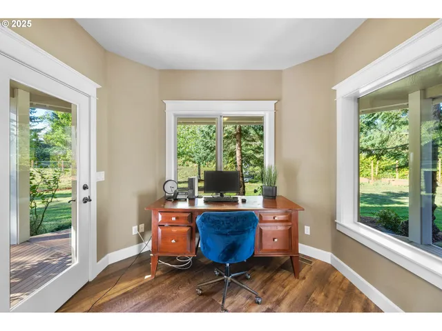 a room with a window and a table