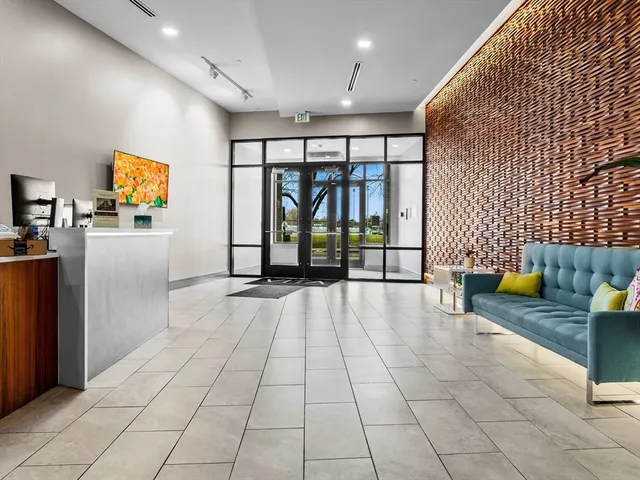 a area with table and a mirror