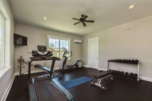 a view of a room with gym equipment