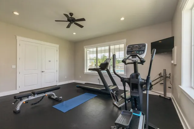 a view of a room with gym equipment