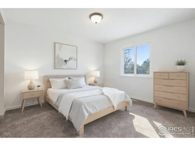 a bedroom with a bed and a closet