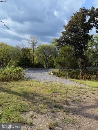 a view of a field with trees in background