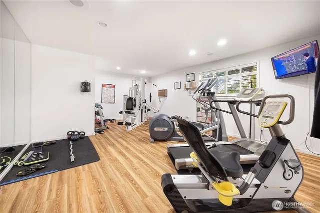 a view of a room with gym equipment