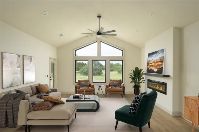 a living room with furniture and a window
