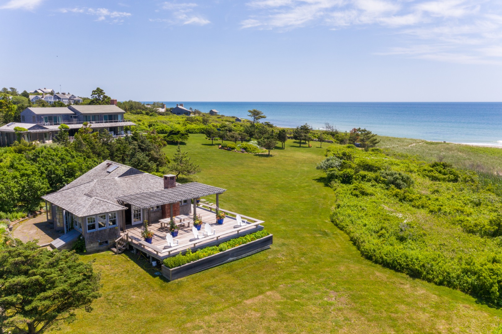 95 Stonewall Road Chilmark, MA 02535 - Photo 39 of 51 an aerial view of a house with a garden and lake view