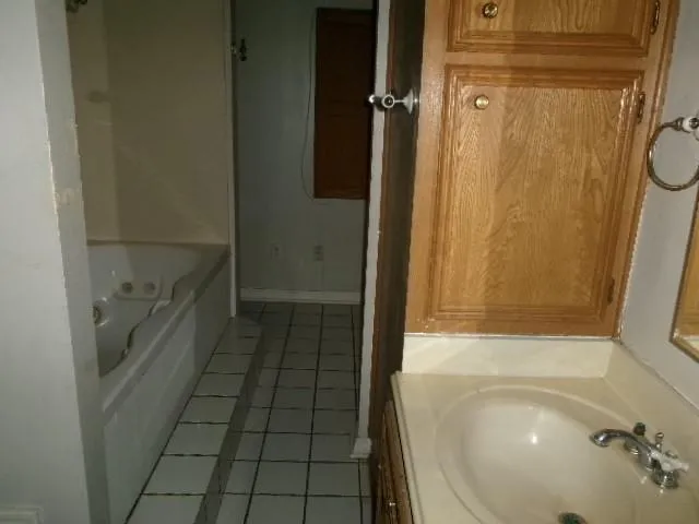 a bathroom with a bathtub