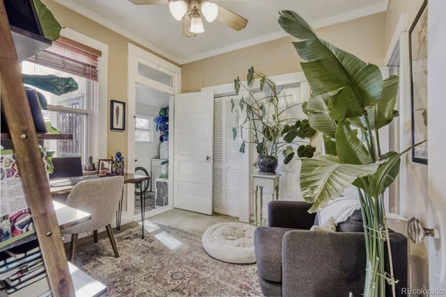a living room with furniture and a floor to ceiling window