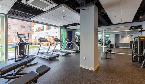 a view of a room with gym equipment