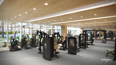 a view of a room with gym equipment