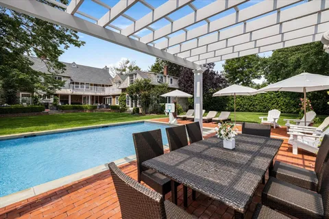 a view of an outdoor space and swimming pool