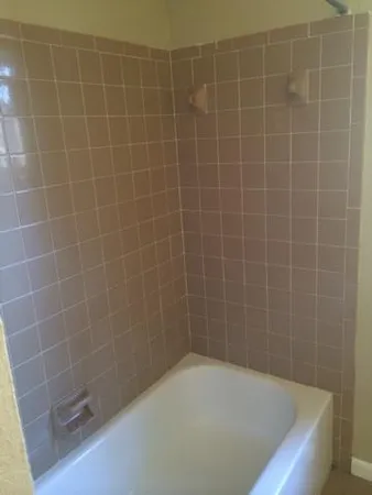 a bathroom with a bathtub
