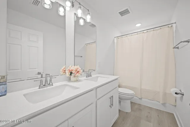 a view of a park with large trees