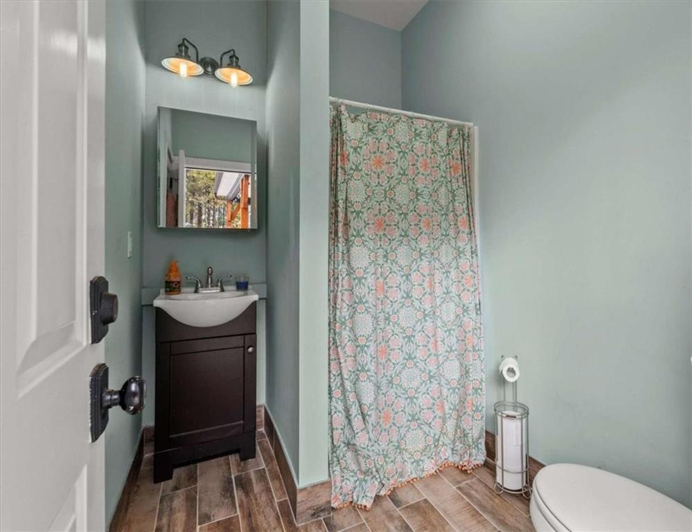 1233 Whooping Creek Road Carrollton, GA 30116 - Photo 48 of 61 a bathroom with a toilet and a shower curtain