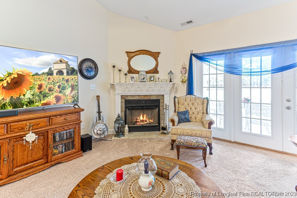 4532 Niagara Carthage Road Carthage, NC 28327 - Photo 16 of 44 a living room with furniture a window and a fireplace