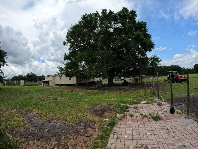 a view of a field with trees