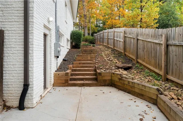 an outdoor space with furniture