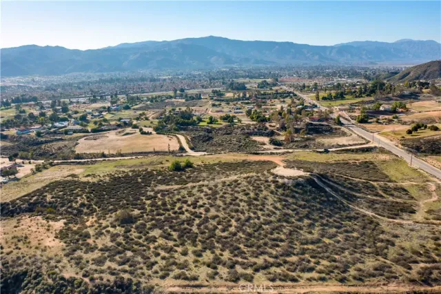 a view of a dry yard with plants and trees