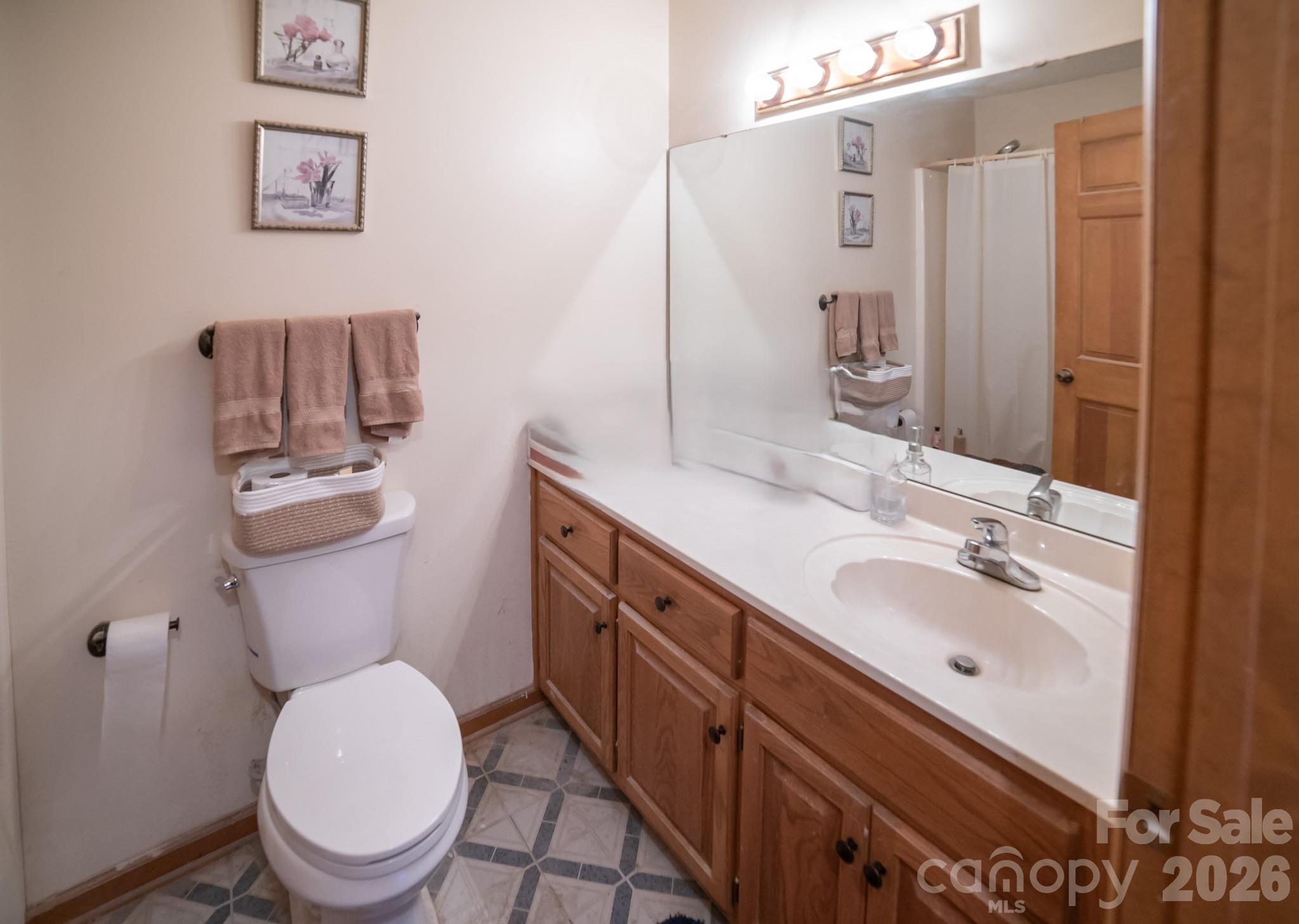 4186 Horseshoe Bend Road Hudson, NC 28638 - Photo 12 of 22 a bathroom with a granite countertop toilet sink and a mirror