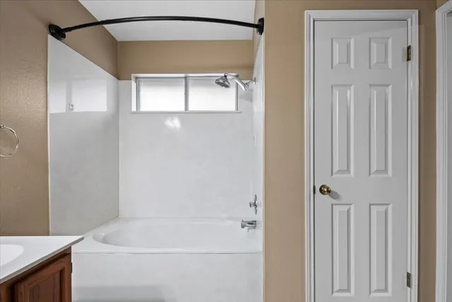 a bathroom with a bathtub