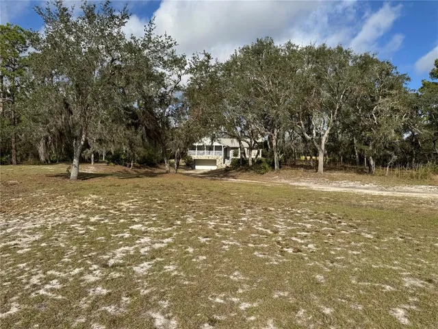 a view of a field with trees
