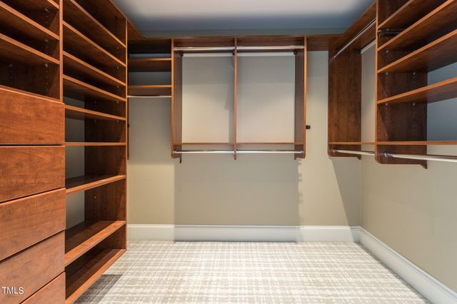 a view of walk in closet with empty racks