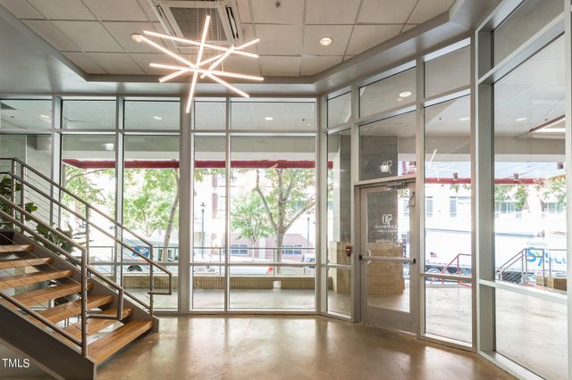 a view of water fountain in front of building