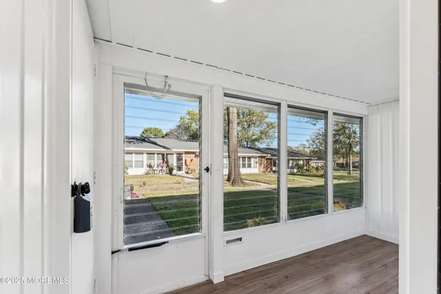 a view of a glass door with a door