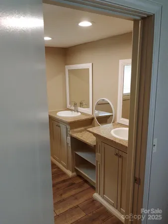 a view of a small space with a window