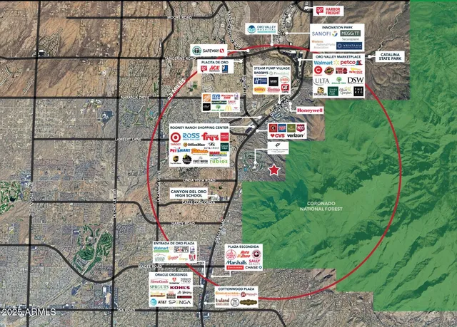 a view of a city with lush green forest
