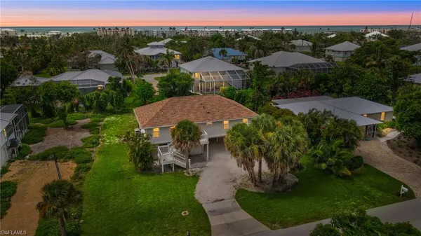 a view of a yard with palm trees