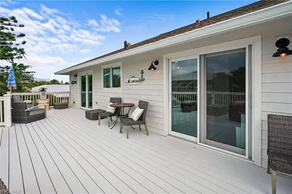 a building outdoor space with patio furniture