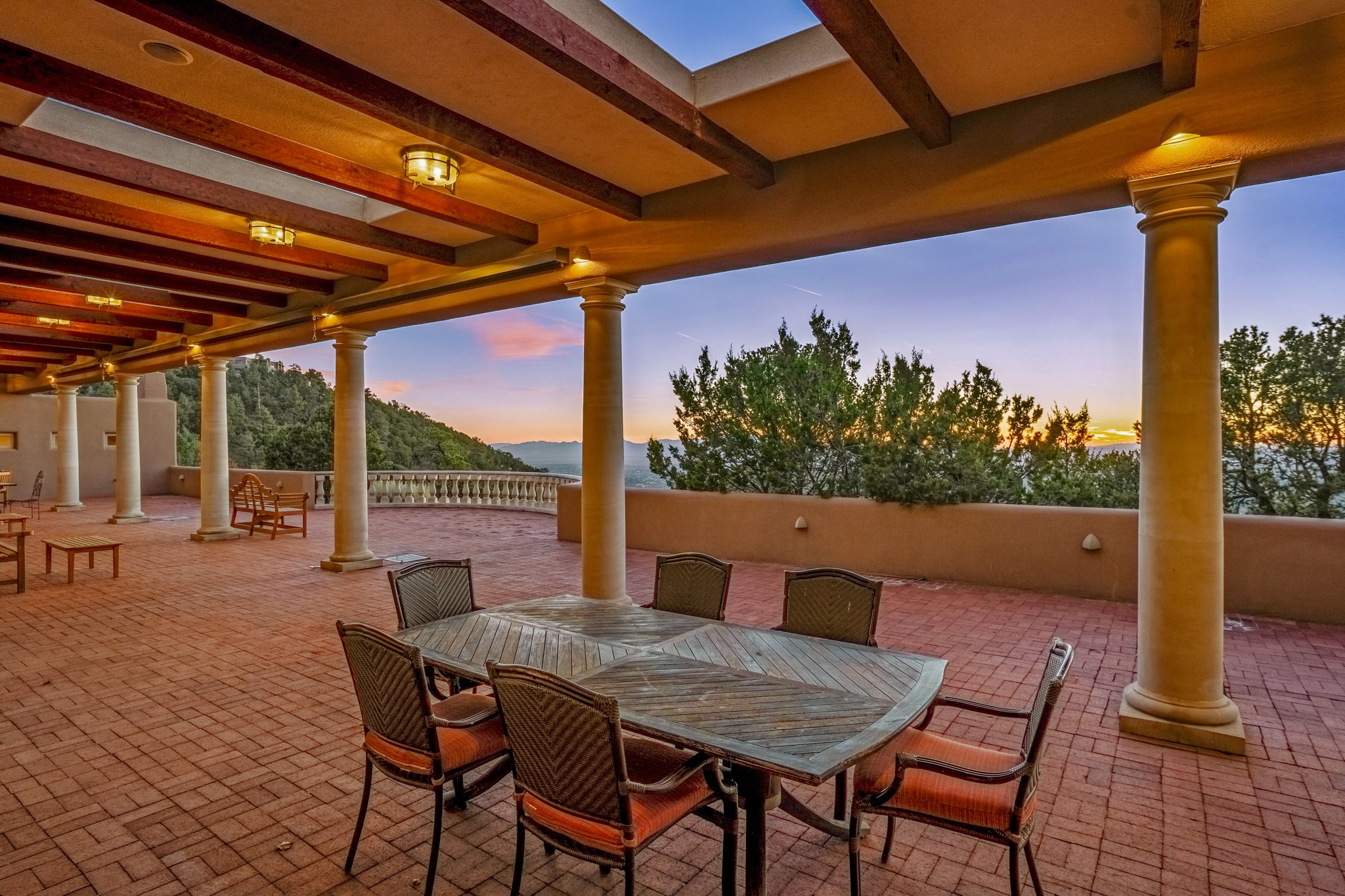 243 Double Arrow Road Santa Fe, NM 87505 - Photo 22 of 43 Veranda and View at Sunset