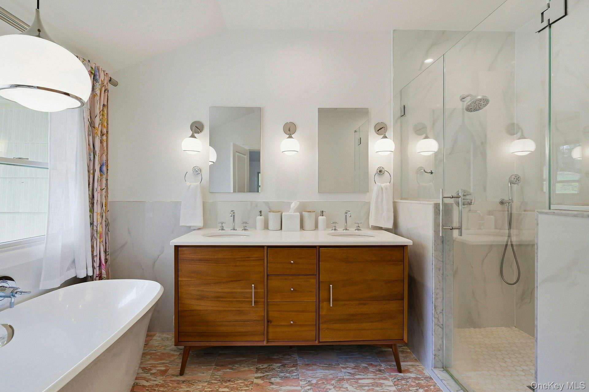 6 Greatmeadow Road Locust Valley, NY 11560 - Photo 29 of 48 Primary bathroom w/ Norwegian pink marble floors