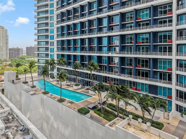 a city view with tall buildings