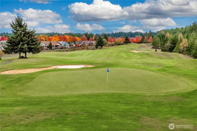 a view of a golf course with a lake