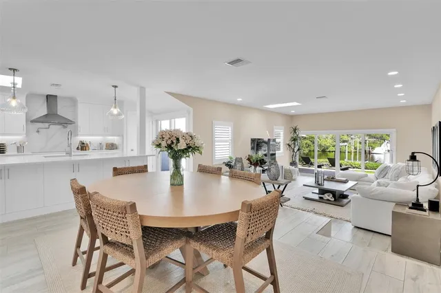 a large white kitchen with a lot of counter space