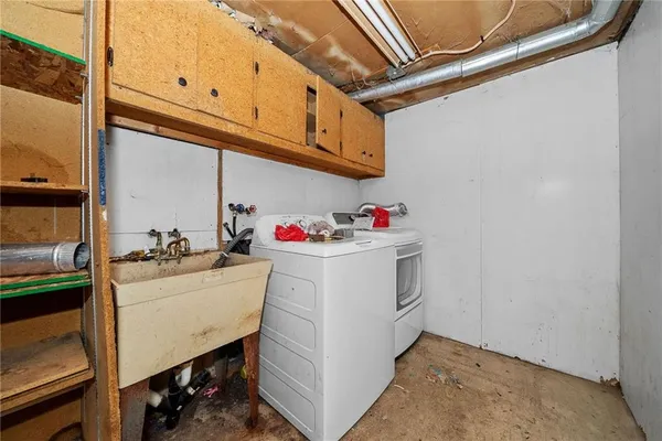 a storage room with cabinets