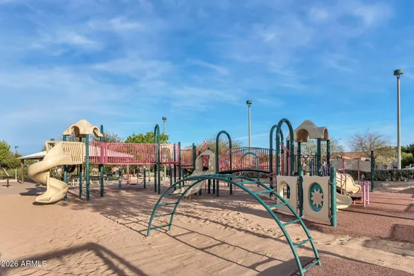 an outdoor space with seating