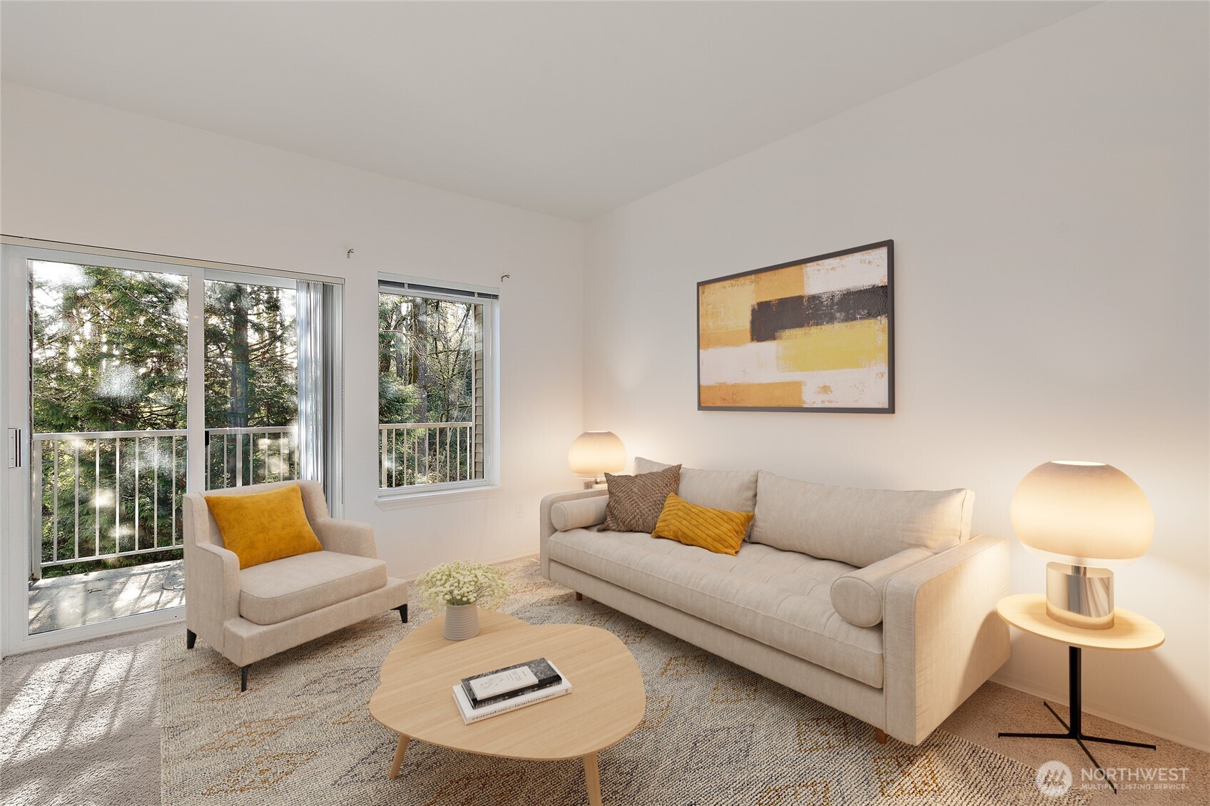 12122 Northeast 171st Place, Unit D201 Bothell, WA 98011 - Photo 18 of 33 a living room with furniture and a lamp