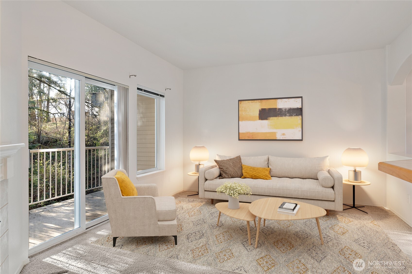 12122 Northeast 171st Place, Unit D201 Bothell, WA 98011 - Photo 20 of 33 a living room with furniture and a large window
