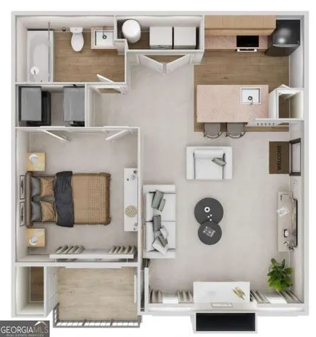 view of living room with washer and dryer